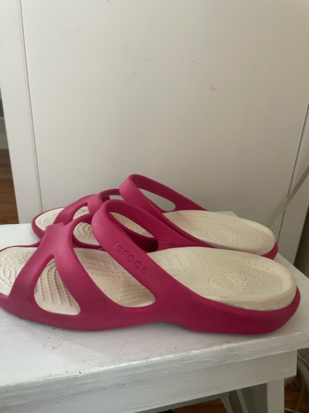 CROCS Pink and White Women’s Slide Sandals